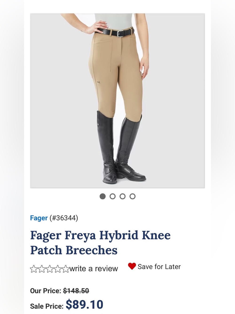 NWT Fager Freya Hybrid Knee Patch Breeches in Tan (Dark Beige)